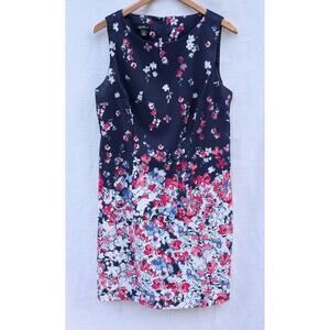 ALYX Navy Floral Knee Length Dress Sz 16 Watercolor Flowers Preppy Wedding Guest